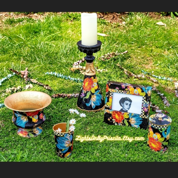 Mackenzie Childs Flower Market Vase Decoupage Art - Picture 9 of 11